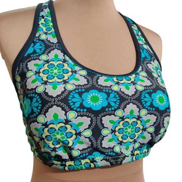 Womens Swimsuit Bikini Top Racerback Boho Floral Print Grey Blue Green Size XL - Picture 2 of 7